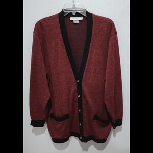 Cathy Daniels Button Up Cardigan Women’s Medium Marled Knit Black Red